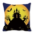 Halloween decorative pillowcase featuring a watercolor castle, pumpkins, and a moonlit night - 18x18 Inch / Dark Blue Moon Black Castle (30)
