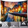 Impressionist city river night scenery tapestry hanging above a modern grey sofa - 5 / 100x70(Peach Skin)