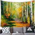 Deep autumn forest oil painting tapestry hanging above a modern sofa for home decor - 7 / 100x70(Peach Skin)