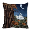 Halloween Kissenhülle mit süßen Geistern und Kürbislaternen auf Pfirsichhaut - Dunkle Fantasie anthropomorpher verdorrter Baum Geist (29)
