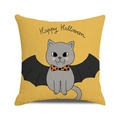Yellow Halloween pillow cover featuring a grey cartoon cat with wings and bow tie - Yellow Base Wing Cat (22)