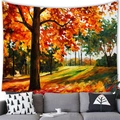 Detail of the autumn forest landscape tapestry hanging above a modern sofa in a cozy room - 10 / 100x70(Peach Skin)