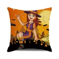 Halloween pillow cover with a watercolor witch flying on a broom under a full moon - Waving Cartoon Little Witch (34) / 45x45cm