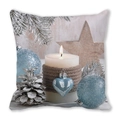 Merry Christmas peach skin pillow featuring white candle and blue winter ornaments - Blue Heart Candle Style (20) / 45x45cm(Cover Only)