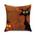 Halloween pillow cover featuring cartoon black cat and jack-o-lantern on orange base - Spiral Eye Cat Lantern (23)
