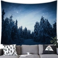 Winterlicher Wald Wandteppich mit Sternenhimmel über einem Sofa in einem gemütlichen Raum - Stil 7