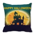 Square Halloween cushion cover with yellow moon, black castle, and Happy Halloween text - Yellow Round Moon Black Castle Style (24)