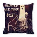 Halloween Kissenhülle mit weißem Geist auf Vintage Fahrrad, brauner Pfirsichhaut-Stoff - Vintage-Geist auf Hochrad-Fahrrad (31)