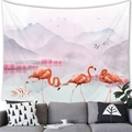 Detailed tapestry with pink flamingos and cherry blossoms above a gray sofa - Natural Landscape Flamingo Swan (2) / 150x100(Peach Skin)