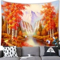 Scenic nature tapestry with autumn forest, snowy mountains and deer above a sofa - 13 / 100x70(Peach Skin)