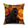 Halloween pillow cover with black cats and pumpkin design on linen texture fabric - Script Black Cat Pumpkin (24)