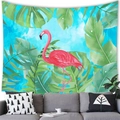 Tropical wall tapestry with pink flamingo and monstera leaves over a blue background - Sky Blue Tropical Rainforest Single Flamingo (4) / 150x100(Peach Skin)