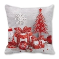 Merry Christmas square pillow cover featuring festive gift boxes and snowflake patterns - Red White Wood Grain Style (21) / 45x45cm(Cover Only)