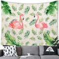 Detail of tropical flamingo tapestry showing watercolor leaves and fabric texture - Nordic Fresh Double Flamingos (7)