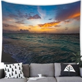 Sunset beach scenery tapestry hanging over a grey sofa for stylish room wall decoration - Golden Sunset (11)