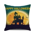 Halloween cushion cover with cartoon castle, pumpkin lanterns and bats in moonlight - 18x18 Inch / Full Moon Castle Cemetery Style (24)
