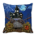 Halloween Kissenbezug mit gruseligem Spukschloss, Vollmond und Fledermaus Motiven - Blitz-Schloss Kürbis Enter If You Dare (32)