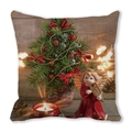 Christmas peach skin pillowcase featuring festive tree, candle, and angel harp motif - Angel Harp Red Candle Style (22) / 45x45cm(Cover Only)