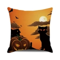 Halloween pillow cover with black cat pumpkin lantern and bats on orange background - Orange Gradient Festive (26)