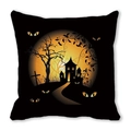 Halloween pillow cover with gothic castle and spooky cat eyes on peach skin fabric - 18x18 Inch / Black Orange Moon Castle (13)
