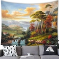 Watercolor landscape tapestry featuring snowy mountains, waterfalls and colorful forest scene - 100x70(Peach Skin) / Snow Mountain Waterfall Landscape (3)