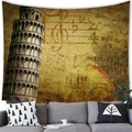 Detail view of vintage tapestry with Leaning Tower of Pisa and musical notes on sofa wall - Style 1 (Leaning Tower of Pisa) / 150x100(Peach Skin)