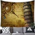 Macro detail of vintage tapestry with Leaning Tower of Pisa and musical notes on grey sofa - Style 2 (Retro Leaning Tower) / 150x100(Peach Skin)