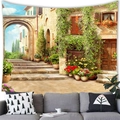 European town street scene tapestry hanging on wall above a grey sofa for home decor - 100x70(Peach Skin) / European Town Streetscape (8)