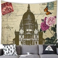 Detail of vintage tapestry featuring European architecture and floral postcard motifs - Style 6 (European Cathedral) / 150x100(Peach Skin)