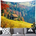 Autumn mountain landscape tapestry with rustic cabin and golden forest on a living room wall - 11 / 100x70(Peach Skin)