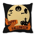 Halloween throw pillow cover featuring pumpkin lantern and castle silhouette on black fabric - Yellow Full Moon Wizard Pumpkin Silhouette Style (27)