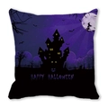 Square Halloween pillow cover with purple night sky, dark castle, and Happy Halloween text - 18x18 Inch / Purple Halloween Castle Style (14)