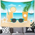 Arazzo spiaggia estiva con icone occhiali e barca a vela su una parete bianca - 100X70 / Stile 13