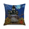 Halloween throw pillow cover featuring spooky haunted castle and lit pumpkins on a bridge - Horror Manor Castle Style (32)