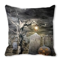 Halloween Kissenbezug mit gruseligem Kürbis und Friedhof Motiv für Sofadeko - Friedhof verdorrtes Holz Vintage-Laterne Kürbis (34)