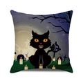 Halloween pillow cover with black cat and spooky cemetery night graphic on fabric - Tombstone Candle Cat (28)
