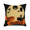 Square Halloween cushion cover with cartoon castle and pumpkin lamp on white backdrop - 18x18 Inch / Halloween Full Moon Castle Style (27)