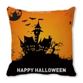 Halloween decorative pumpkin castle throw pillow cover in classic orange and black tones - Orange Black Castle Black Cat Spider Web Style (28)