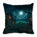 Halloween pillowcase featuring a spooky scarecrow and pumpkin barn watercolor illustration - 18x18 Inch / Scarecrow Pumpkin Patch Style (15)