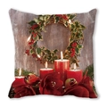 Christmas peach skin pillow case featuring red candles and festive floral wreath pattern - Four Red Candles Style (24) / 45x45cm(Cover Only)
