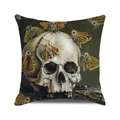 Gothic skull and moths square cushion cover in realistic vintage art style for sofa - Gothic Art Skull and Moths Style (33)