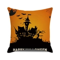 Halloween throw pillow cover featuring a cartoon castle and pumpkin in orange and black - 18x18 Inch / Orange Black Castle Black Cat (28)