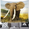 African elephant tapestry on savanna landscape hanging above a modern grey sofa - 100X70 / Realistic African Elephant Walking (Style 13)