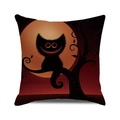 Halloween decorative pillow case featuring a black cat and full moon on orange background - Dead Tree Laughing Cat (29)