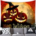 Halloween tapestry with Jack-o'-lanterns and Happy Halloween text for wall decor - Pumpkin Castle (1) / 150x100(Peach Skin)