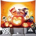 Detail of Halloween tapestry with pumpkins and cartoon characters on a white wall - Cartoon Pumpkin Devil (2) / 150x100(Peach Skin)