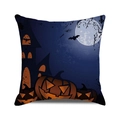 Halloween pillow cover featuring cartoon pumpkin lantern and spooky castle on blue background - Dark Blue Castle Pumpkin (30)