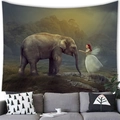 Fantasy African elephant and winged fairy wall tapestry for bedroom artistic decor - 100X70 / Fantasy Fairy and Elephant (Style 14)