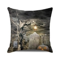 Halloween pillow cover with spooky dead tree, grave stones and glowing pumpkin lamp - Realistic Dead Wood Lantern Pumpkin Style (34)