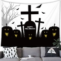 Detailed view of Halloween tapestry with pumpkin and cemetery motif on a cozy sofa wall - Gothic Cemetery (4) / 150x100(Peach Skin)